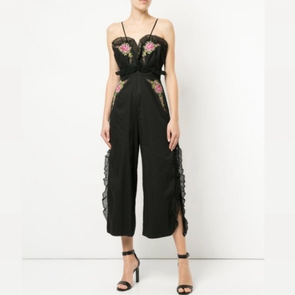 Alice Mccall At Last Embroidered Ruffle Jumpsuit Black Floral - Picture 2 of 11